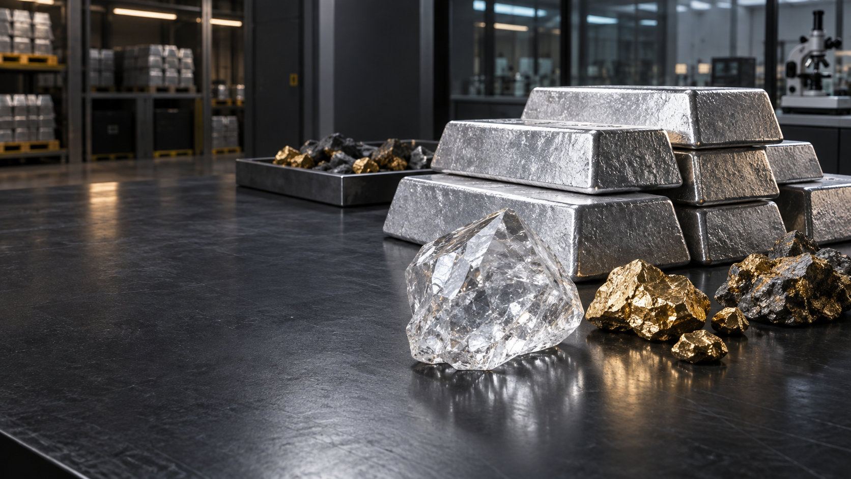 Industrial metals and rough diamond crystal